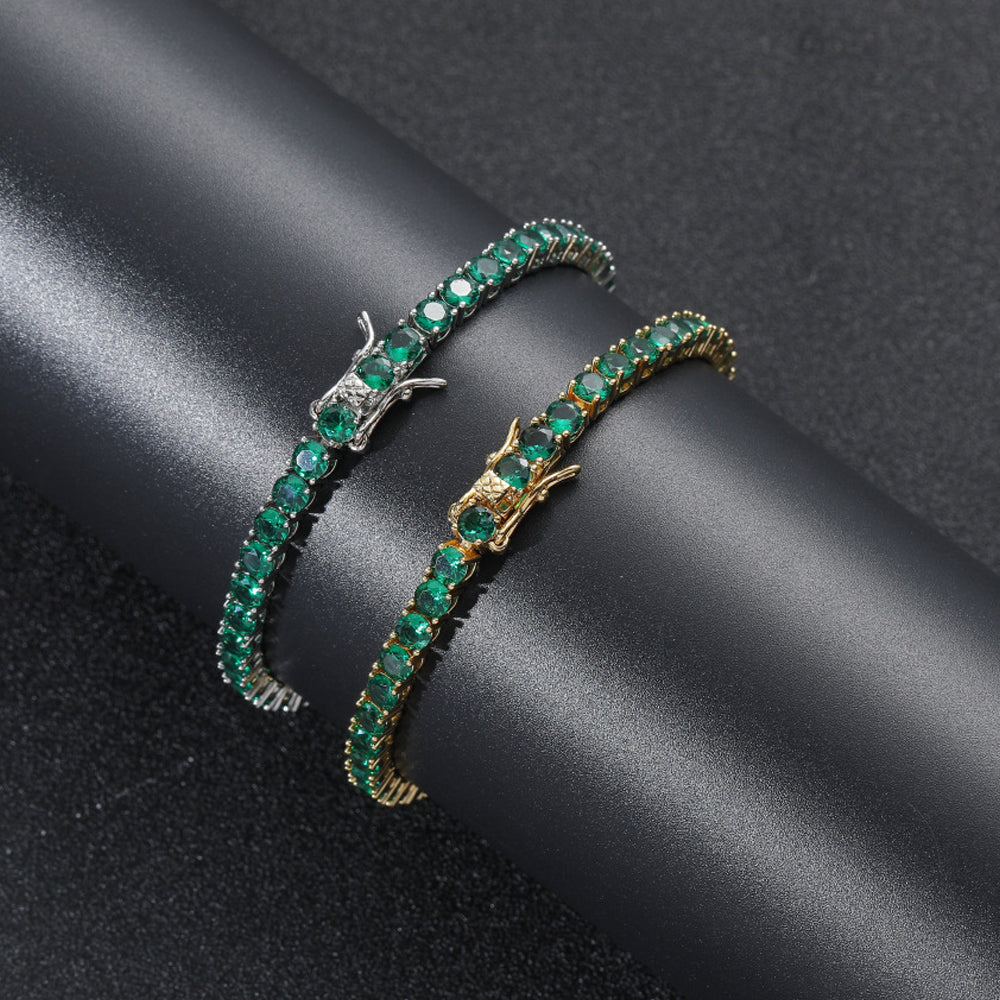 Emerald Green 4mm Brass Prong Tennis Bracelet