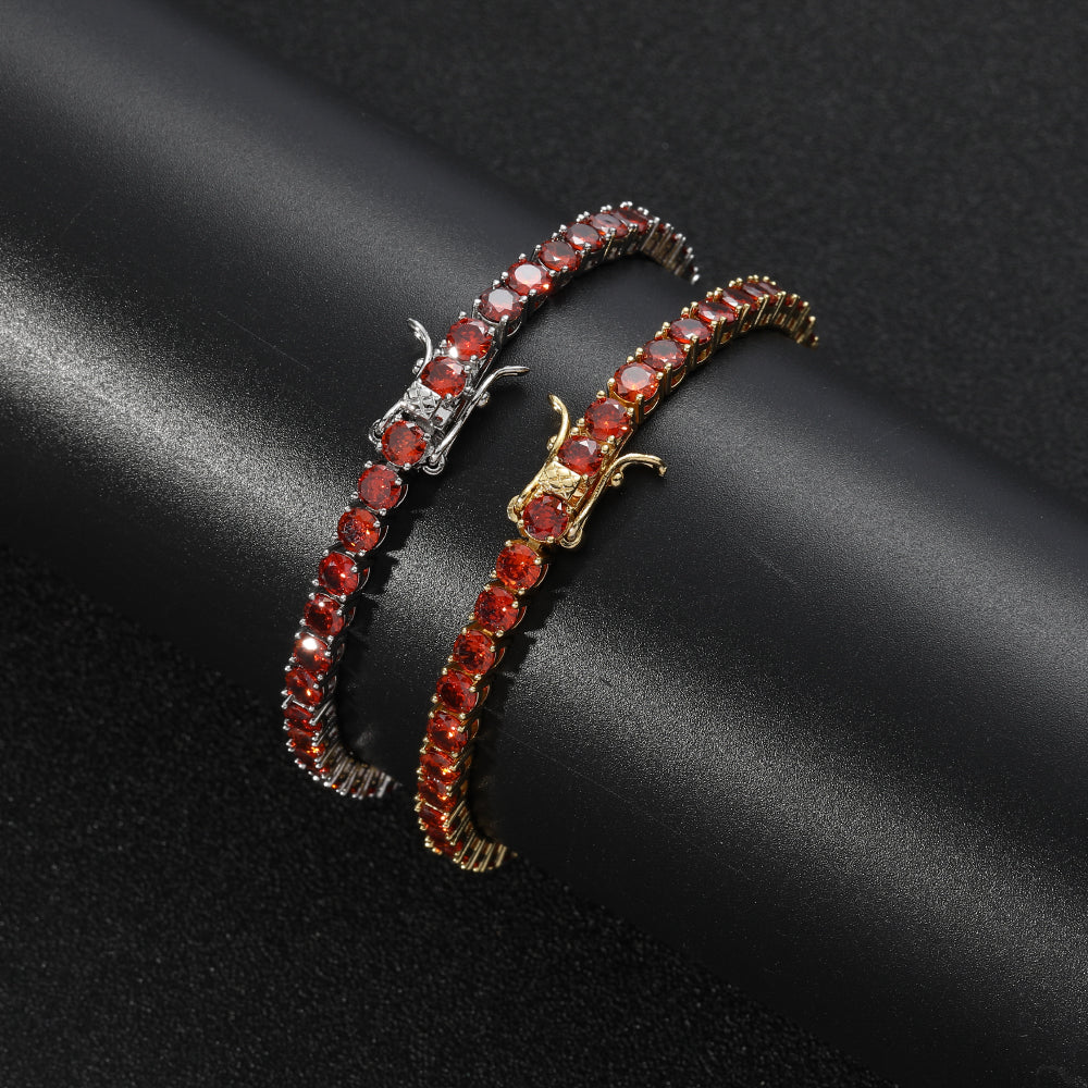 Ruby Red 4mm Brass Prong Tennis Bracelet