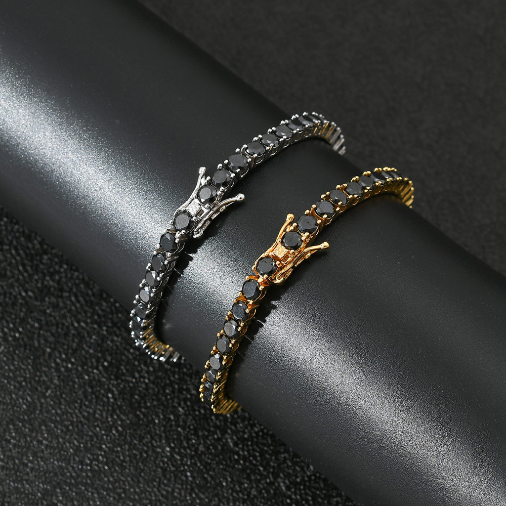 Onyx Black 4mm Brass Prong Tennis Bracelet