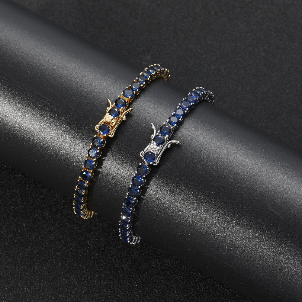 Sapphire Blue 4mm Brass Prong Tennis Bracelet